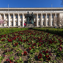 SOFIA, BULGARIA - APRIL 1, 2017: Spring view of National Library St. Cyril and St. Methodius in Sofia, Bulgaria