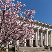 SOFIA, BULGARIA - APRIL 1, 2017: Spring view of National Library St. Cyril and St. Methodius in Sofia, Bulgaria