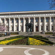 SOFIA, BULGARIA - APRIL 1, 2017: Spring view of National Library St. Cyril and St. Methodius in Sofia, Bulgaria