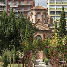 THESSALONIKI, GREECE - SEPTEMBER 30, 2017: Ancient Byzantine Church of Panagia Chalkeonin the center of city of Thessaloniki, Central Macedonia, Greece