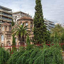 THESSALONIKI, GREECE - SEPTEMBER 30, 2017: Ancient Byzantine Church of Panagia Chalkeonin the center of city of Thessaloniki, Central Macedonia, Greece