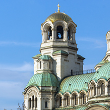 SOFIA, BULGARIA - NOVEMBER 7, 2017: Golden Domes  of Cathedral Saint Alexander Nevski in Sofia, Bulgaria