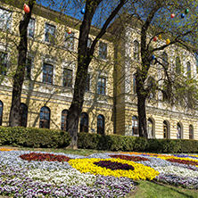 VELIKO TARNOVO, BULGARIA -  APRIL 11, 2017: Spring view of Faculty of Fine Arts at Veliko Tarnovo University, Bulgaria