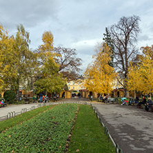 SOFIA, BULGARIA - NOVEMBER 12, 2017: Park in front of National Theatre Ivan Vazov in Sofia, Bulgaria