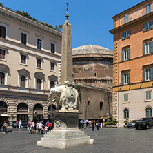 ROME, ITALY - JUNE 23, 2017: Panorama with Elephant Obelisk and Pantheon in city of Rome, Italy