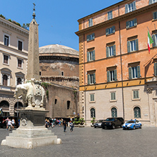 ROME, ITALY - JUNE 23, 2017: Panorama with Elephant Obelisk and Pantheon in city of Rome, Italy