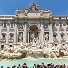 ROME, ITALY - JUNE 23, 2017: People visiting Trevi Fountain (Fontana di Trevi) in city of Rome, Italy