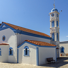 PORTO LAGOS, GREECE - SEPTEMBER 23, 2017:  Saint Nicholas Monastery located on two islands in Porto Lagos, East Macedonia and Thrace, Greece