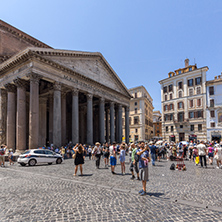 ROME, ITALY - JUNE 23, 2017: Frontal view of Pantheon in city of Rome, Italy
