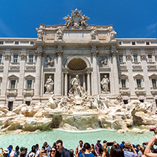 ROME, ITALY - JUNE 23, 2017: Tourists visiting Trevi Fountain (Fontana di Trevi) in city of Rome, Italy