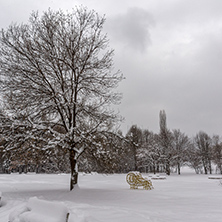 Winter Landscape with snow covered trees in South Park in city of Sofia, Bulgaria