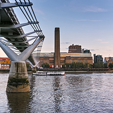 LONDON, ENGLAND - JUNE 17, 2016: Amazing sunset Cityscape from Millennium Bridge and Thames River, London, Great Britain