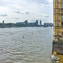 LONDON, ENGLAND - JUNE 19 2016: Cityscape of Westminster Palace and Thames River, London, England, United Kingdom