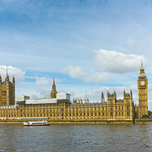 LONDON, ENGLAND - JUNE 19 2016: Cityscape of Westminster Palace, Big Ben and Thames River, London, England, United Kingdom