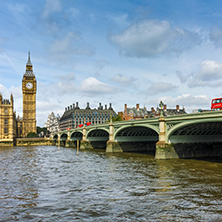 LONDON, ENGLAND - JUNE 19 2016: Cityscape of Westminster Palace, Big Ben and Thames River, London, England, United Kingdom