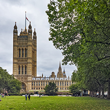 LONDON, ENGLAND - JUNE 19 2016: Victoria Tower in Houses of Parliament, Palace of Westminster,  London, England, Great Britain
