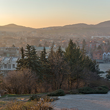 PANAGYURISHTE, BULGARIA - DECEMBER 13, 2013: Panoramic view of Central square of Historical town of Panagyurishte, Pazardzhik Region, Bulgaria