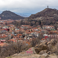 PLOVDIV, BULGARIA - DECEMBER 30, 2016:  Panoramic view of city of Plovdiv from Sahat tepe hill, Bulgaria