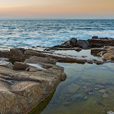 Amazing Sunset view of coastline of village of Chernomorets, Burgas Region, Bulgaria