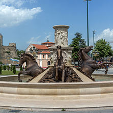 SKOPJE, REPUBLIC OF MACEDONIA - 13 MAY 2017: Fountain in the centre of city of  Skopje, Republic of Macedonia