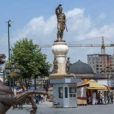 SKOPJE, REPUBLIC OF MACEDONIA - 13 MAY 2017: Fountain in the centre of city of  Skopje, Republic of Macedonia