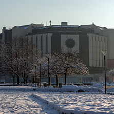 SOFIA, BULGARIA - NOVEMBER 29, 2017:  Winter view of National Palace of Culture in Sofia, Bulgaria