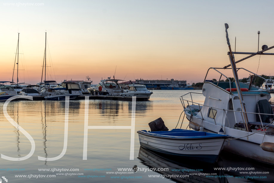 SOZOPOL, BULGARIA - JULY 11, 2016: Amazing Sunset at the port of Sozopol, Burgas Region, Bulgaria