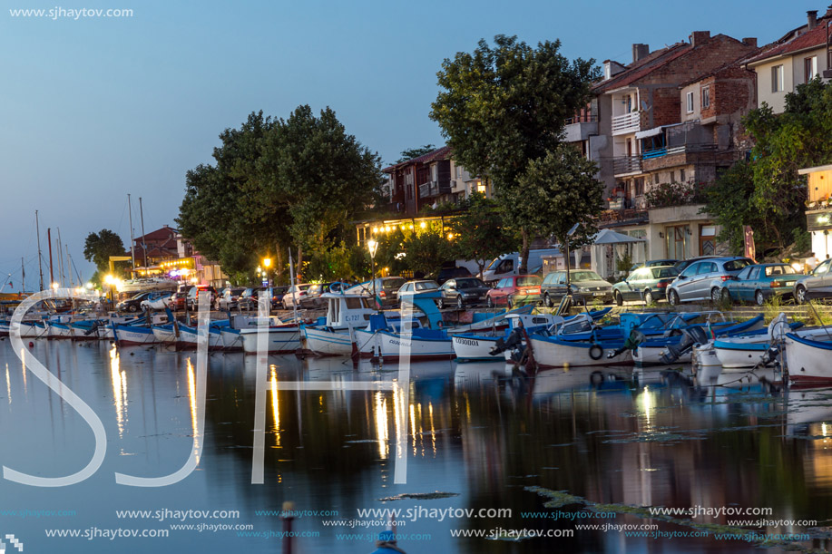 SOZOPOL, BULGARIA - JULY 11, 2016: Night Panoramic view of the port of Sozopol, Burgas Region, Bulgaria