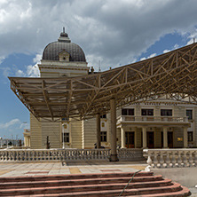 SKOPJE, REPUBLIC OF MACEDONIA - 13 MAY 2017: Macedonian National Theater in city of  Skopje, Republic of Macedonia