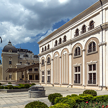 SKOPJE, REPUBLIC OF MACEDONIA - 13 MAY 2017: Macedonian National Theater in city of  Skopje, Republic of Macedonia