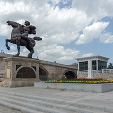 SKOPJE, REPUBLIC OF MACEDONIA - 13 MAY 2017: Skopje City Center, Old Stone Bridge and Vardar River, Republic of Macedonia