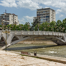 SKOPJE, REPUBLIC OF MACEDONIA - 13 MAY 2017: River Vardar passing through City of Skopje center, Republic of Macedonia