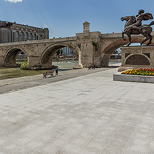 SKOPJE, REPUBLIC OF MACEDONIA - 13 MAY 2017: Skopje City Center, Old Stone Bridge and Vardar River, Republic of Macedonia