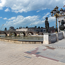 SKOPJE, REPUBLIC OF MACEDONIA - 13 MAY 2017: Skopje City Center, Old Stone Bridge and Vardar River, Republic of Macedonia