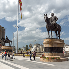 SKOPJE, REPUBLIC OF MACEDONIA - 13 MAY 2017: Monument in  center of City of Skopje, Republic of Macedonia