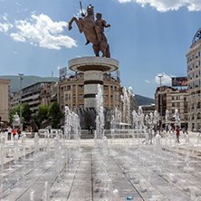 SKOPJE, REPUBLIC OF MACEDONIA - 13 MAY 2017: Skopje City Center and Alexander the Great Monument, Macedonia