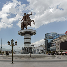 SKOPJE, REPUBLIC OF MACEDONIA - 13 MAY 2017: Skopje City Center and Alexander the Great Monument, Macedonia