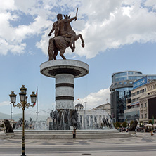 SKOPJE, REPUBLIC OF MACEDONIA - 13 MAY 2017: Skopje City Center and Alexander the Great Monument, Macedonia