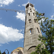 SKOPJE, REPUBLIC OF MACEDONIA - 13 MAY 2017:  Bell tower of St. Constantine and Elena Church in city of Skopje, Republic of Macedonia