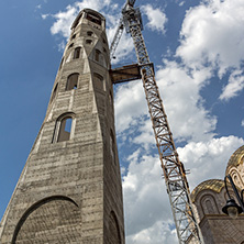 SKOPJE, REPUBLIC OF MACEDONIA - 13 MAY 2017:  Bell tower of St. Constantine and Elena Church in city of Skopje, Republic of Macedonia