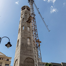 SKOPJE, REPUBLIC OF MACEDONIA - 13 MAY 2017:  Bell tower of St. Constantine and Elena Church in city of Skopje, Republic of Macedonia