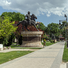 SKOPJE, REPUBLIC OF MACEDONIA - MAY  13, 2017:  Typical street in the center of city of Skopje, Republic of Macedonia