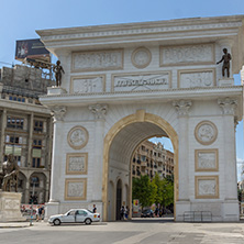 SKOPJE, REPUBLIC OF MACEDONIA - 13 MAY 2017: Macedonia Gate arch, Skopje, Macedonia