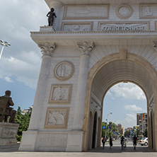SKOPJE, REPUBLIC OF MACEDONIA - 13 MAY 2017: Macedonia Gate arch, Skopje, Macedonia