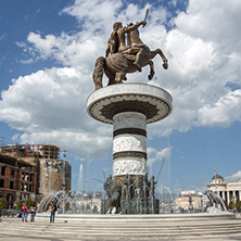 SKOPJE, REPUBLIC OF MACEDONIA - 13 MAY 2017: Skopje City Center and Alexander the Great Monument, Macedonia