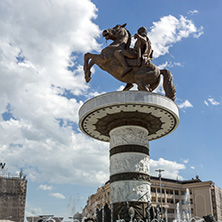 SKOPJE, REPUBLIC OF MACEDONIA - 13 MAY 2017: Skopje City Center and Alexander the Great Monument, Macedonia