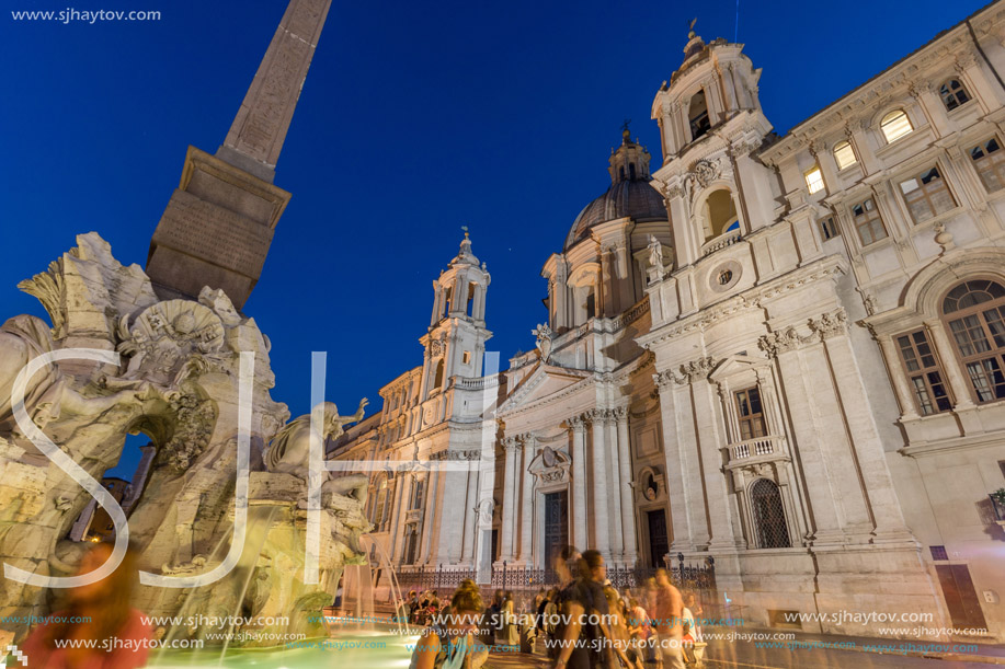ROME, ITALY - JUNE 23, 2017: Amazing Night view of Piazza Navona in city of Rome, Italy