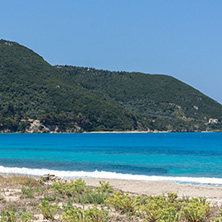 Panoramic view of Girapetra Beach with blue waters, Lefkada, Ionian Islands, Greece