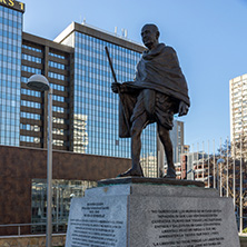 MADRID, SPAIN - JANUARY 21, 2018:  Mahatma Gandhi Memorial at Paseo de la Castellana street in City of Madrid, Spain