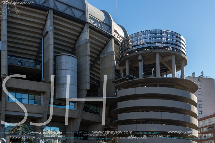 MADRID, SPAIN - JANUARY 21, 2018:  Outside view of Santiago Bernabeu Stadium in City of Madrid, Spain